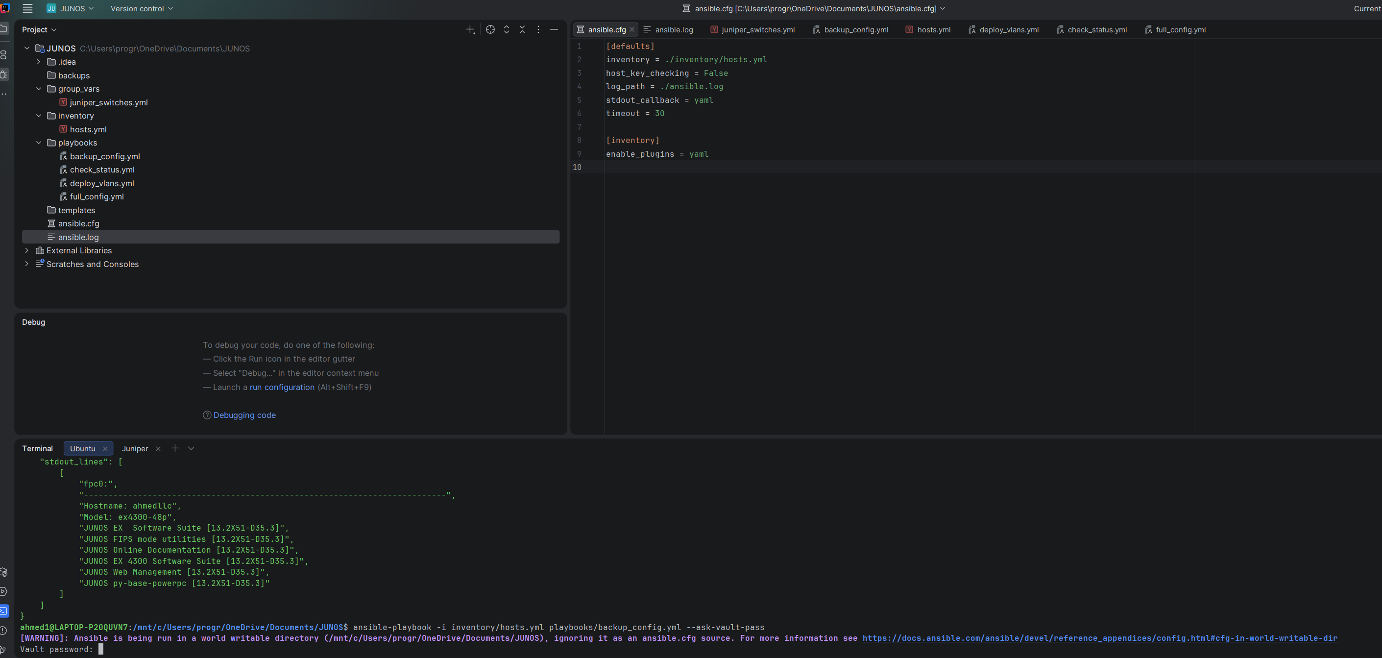 Ansible Playbook Backup Execution - Successful Configuration Backup